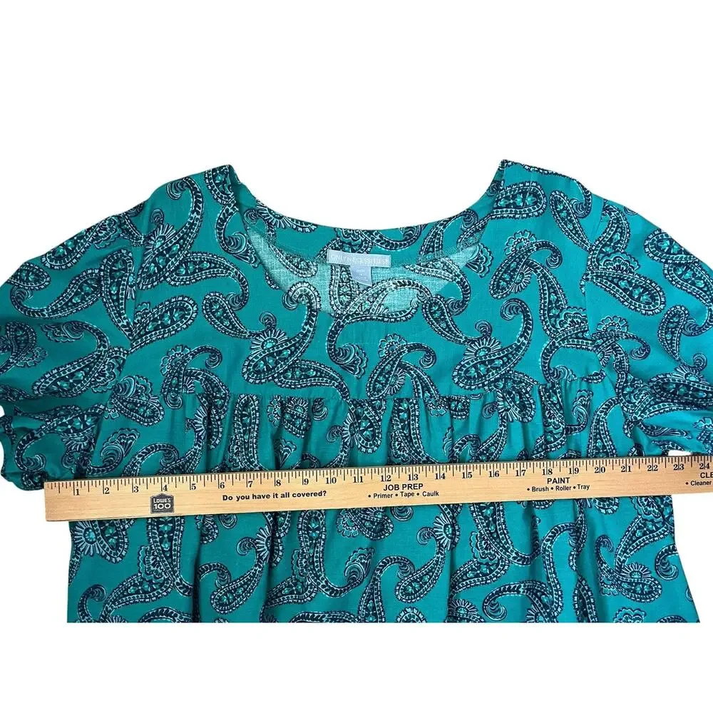 Only Necessities Paisley House Dress Muumuu Loungewear Nightgown Blue 1X 22/24